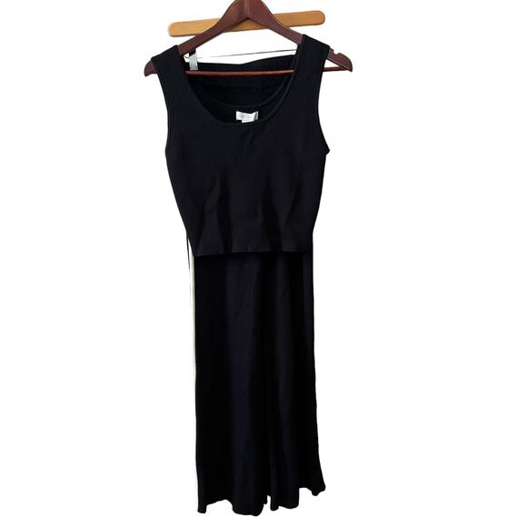 House of Harlow 1960 Wide Leg Ribbed Knit Pants & Crop Top Set Black M - Picture 1 of 6